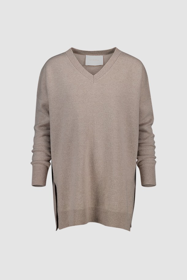 CREM38 - 스웨터 - LARENTU OVER V NECK SWEATER_CACHA