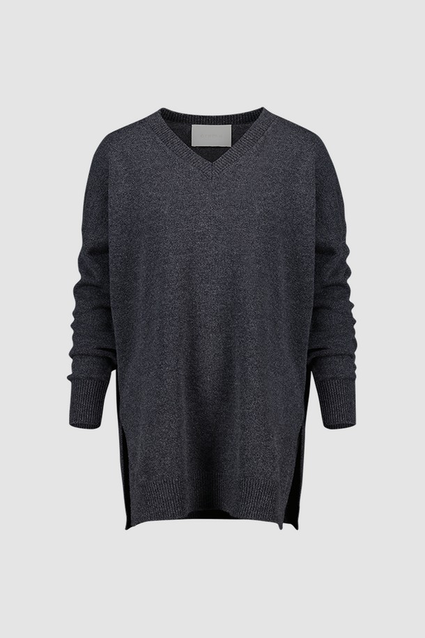 CREM38 - 스웨터 - LARENTU OVER V NECK SWEATER_GRIGIO SCURO MELANGE