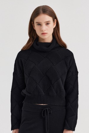 LEONORA CROCHET TURTLENECK SWEATER_NERO