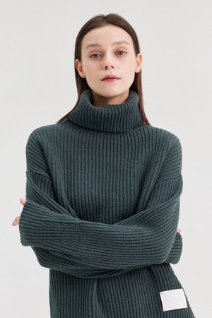 TESEO TURTLENECK RIBBED SWEATER_KAKI