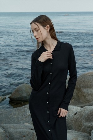 REGINA KNITTED SHIRT DRESS_BLACK