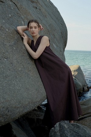 SERAFINE V NECK DRESS_BROWN