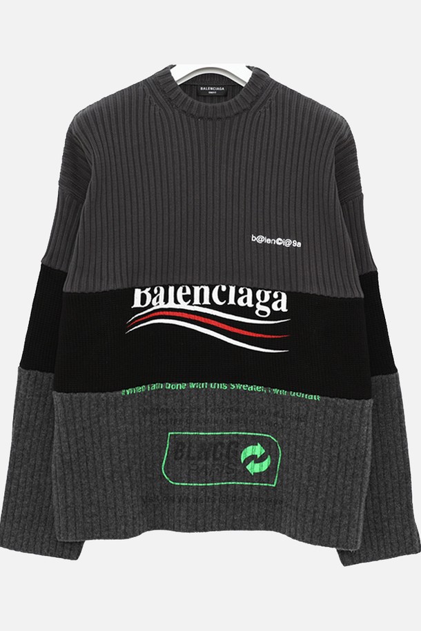 BALENCIAGA - 스웨터 - 발렌시아가 웨이브로고 투톤 골지 오버핏 울 남성 니트 675293 T3201 1281