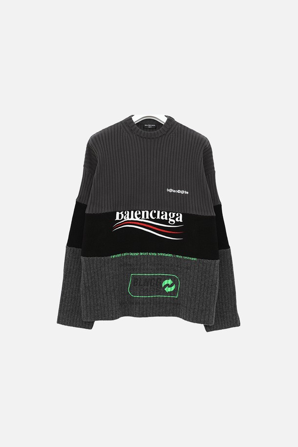 BALENCIAGA - 스웨터 - 발렌시아가 웨이브로고 투톤 골지 오버핏 울 남성 니트 675293 T3201 1281