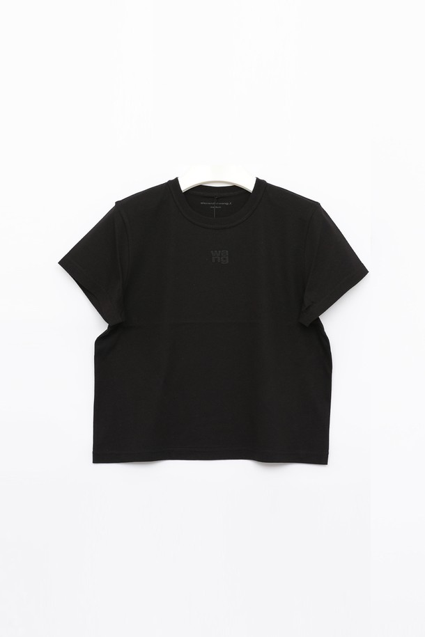 ALEXANDER WANG  - 반소매 티셔츠 - 알렉산더왕 에센셜 넥 퍼프로고 반팔 여성 티셔츠 4CC3221358 001