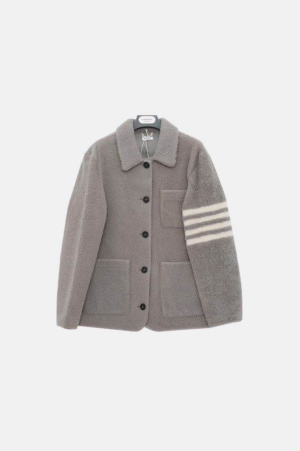 THOM BROWNE - 키즈아우터 - 톰브라운키즈 사선완장 패치포켓 무스탕 남아 자켓 KJO03A 07818 035