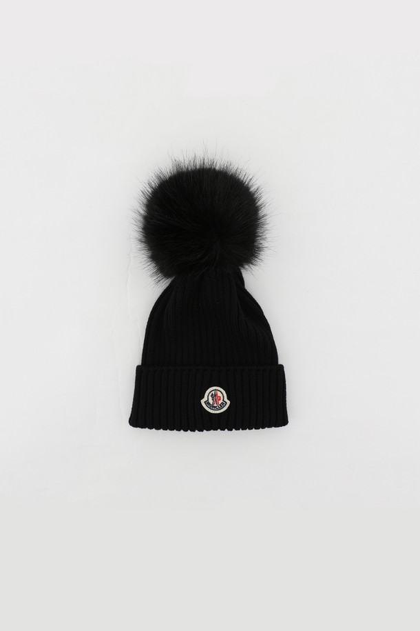 MONCLER - 키즈잡화 - 몽클키즈 24FW 패치로고 폼폼 울 퍼 여아 비니 3B00014 M1131 999