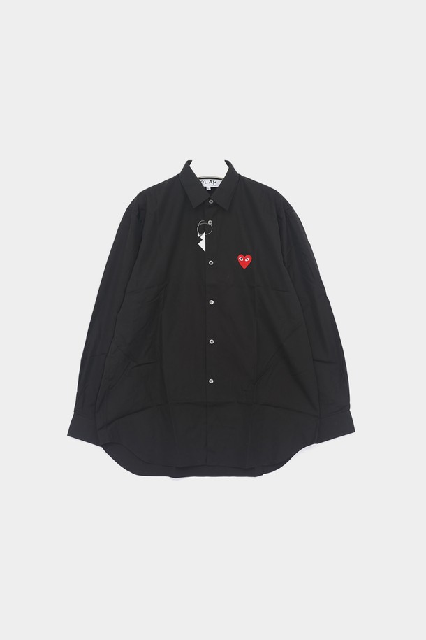 Comme des Garçons - 긴팔셔츠 - 꼼데가르송 플레이 하트패치로고 클래식 남성 셔츠 AXB002051 BLACK