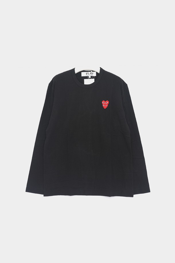 Comme des Garçons - 긴팔티셔츠 - 꼼데가르송 플레이 위드 하트패치로고 긴팔 남성 티셔츠 AXT292051 BLACK