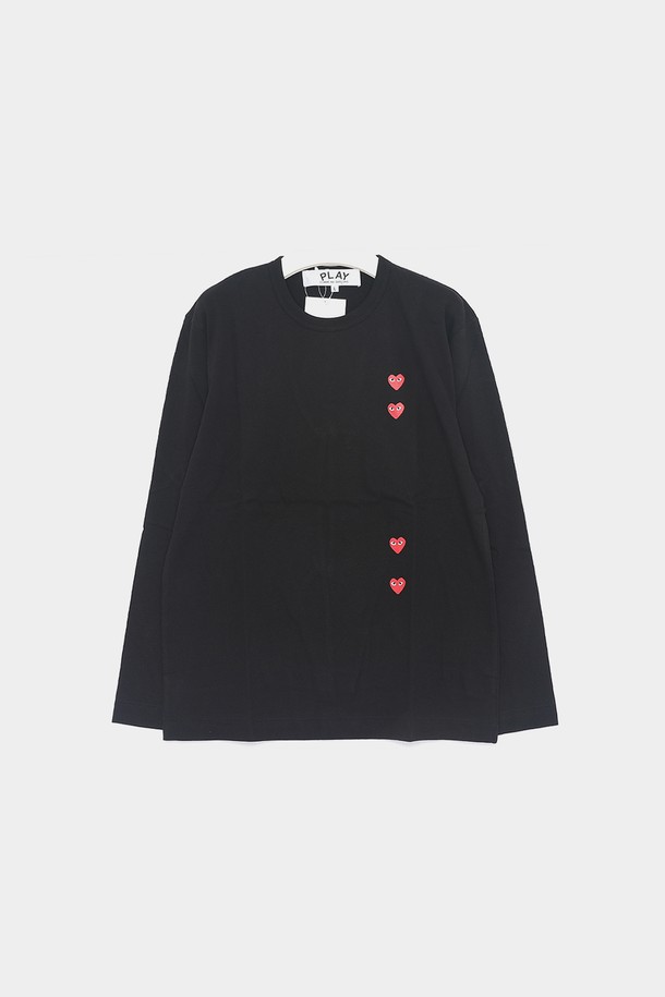 Comme des Garçons - 긴팔티셔츠 - 꼼데가르송 플레이 포하트 프린트 긴팔 남성 티셔츠 AXT339051 BLACK