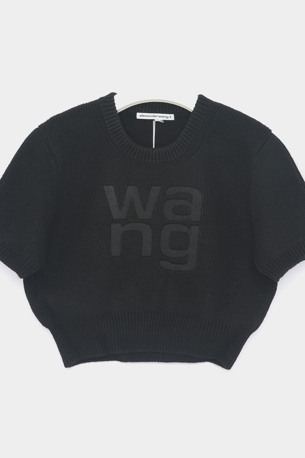 ALEXANDER WANG  - 스웨터 - 알렉산더왕 24FW 왕로고 디보싱 반팔 크롭 여성 니트 4KC4231021 001