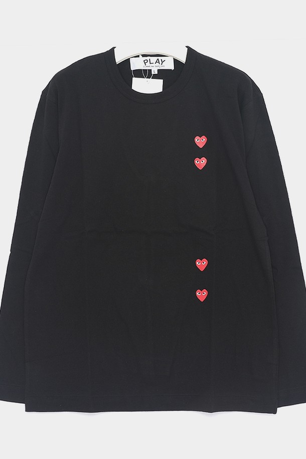 Comme des Garçons - 긴팔티셔츠 - 꼼데가르송 플레이 포하트 프린트 긴팔 남성 티셔츠 AXT339051 BLACK