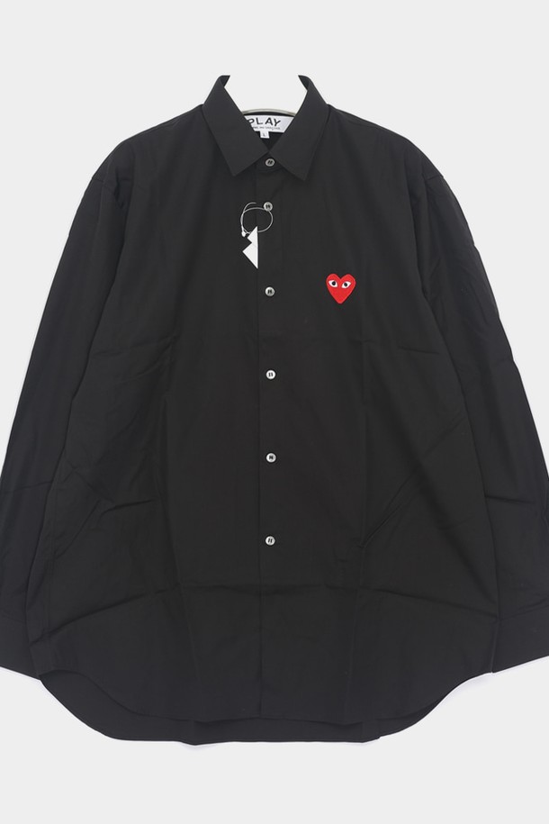 Comme des Garçons - 긴팔셔츠 - 꼼데가르송 플레이 하트패치로고 클래식 남성 셔츠 AXB002051 BLACK