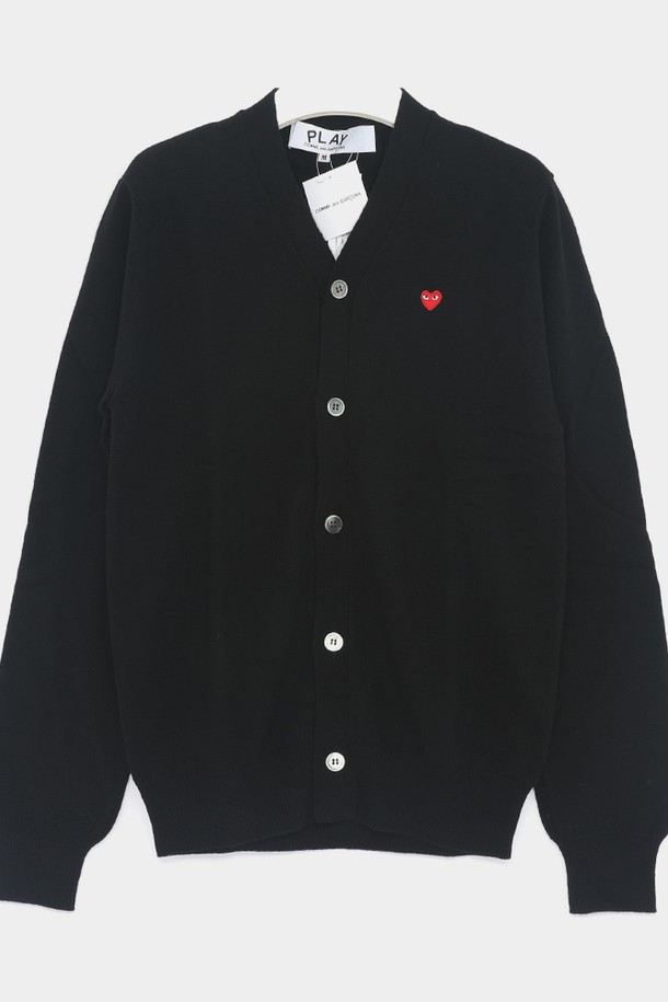 Comme des Garçons - 가디건 - 꼼데가르송 플레이 미니 하트패치로고 울 V넥 여성 가디건 AXN080051 BLACK