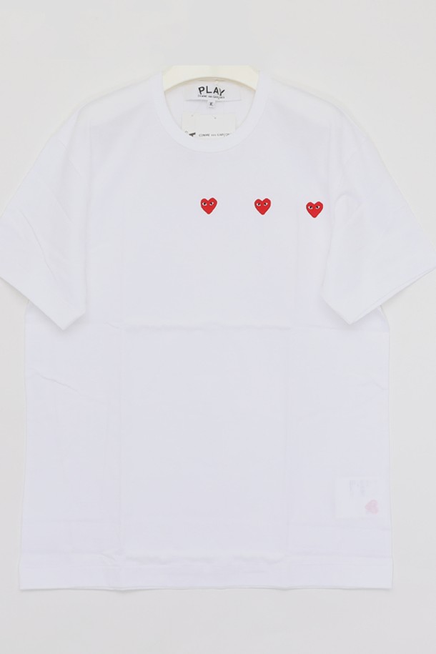 Comme des Garçons - 반팔티셔츠 - 꼼데가르송 트리플 레드하트 반팔 남성 티셔츠 P1T3373 WHITE