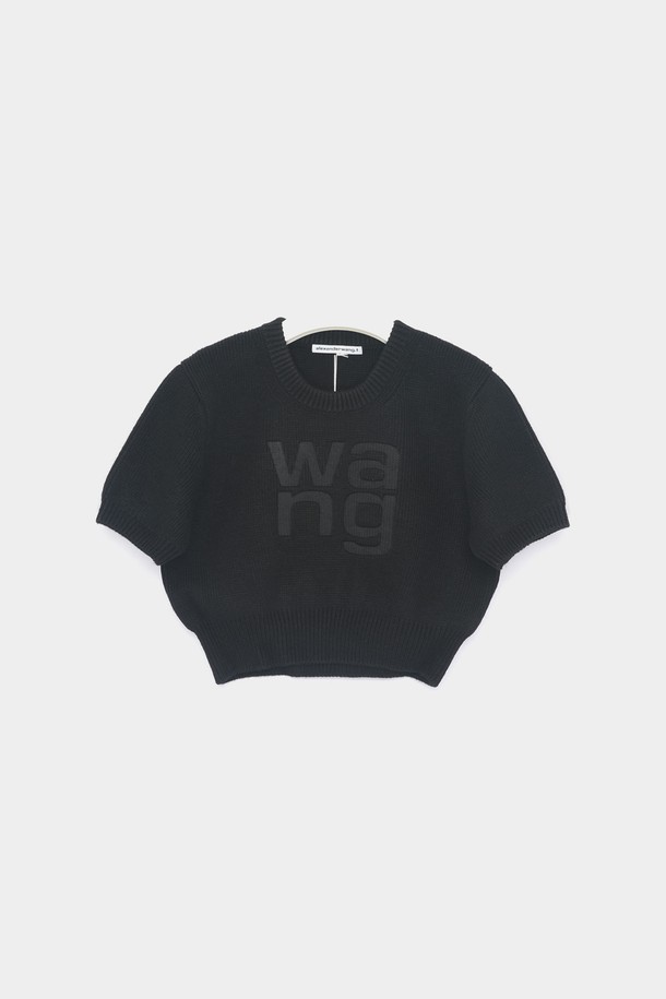 ALEXANDER WANG  - 스웨터 - 알렉산더왕 24FW 왕로고 디보싱 반팔 크롭 여성 니트 4KC4231021 001