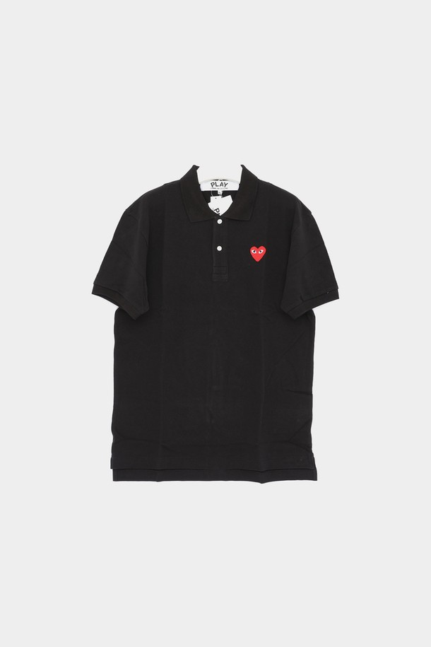 Comme des Garçons - 반팔티셔츠 - 꼼데가르송 하트로고 클래식 카라 반팔 남성 티셔츠 P1T0061 BLACK