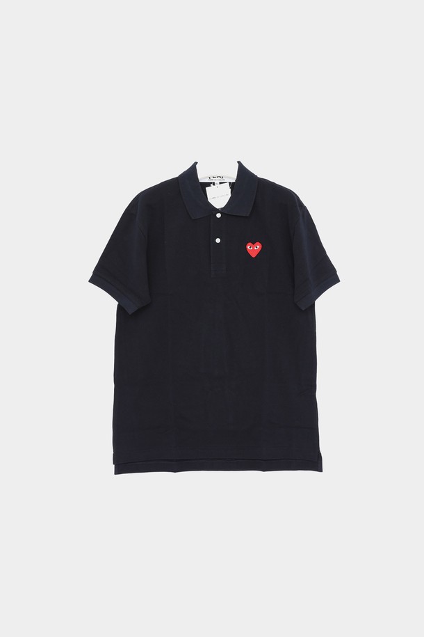 Comme des Garçons - 반팔티셔츠 - 꼼데가르송 하트로고 클래식 카라 반팔 남성 티셔츠 P1T0062 NAVY