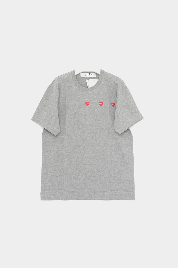 Comme des Garçons - 반팔티셔츠 - 꼼데가르송 트리플 레드하트 반팔 남성 티셔츠 P1T3372 GREY