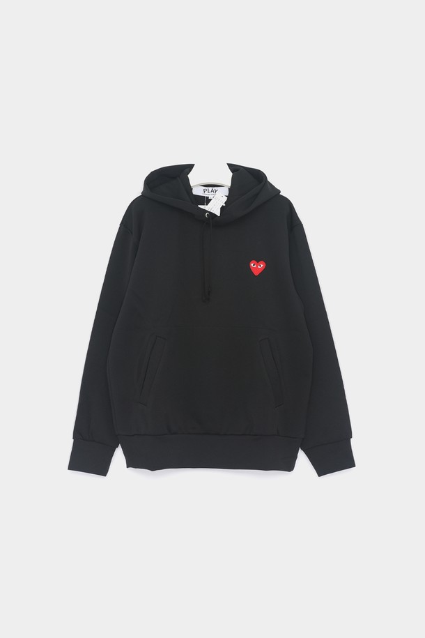 Comme des Garçons - 후디 - 꼼데가르송 플레이 하트패치로고 폴리 후드 남성 티셔츠 AXT174051 BLACK