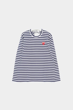 꼼데가르송 플레이 하트패치로고 스트라이프 긴팔 남성 티셔츠 AZT010051 NAVY WHITE