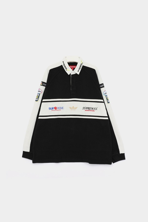 SUPREME - 긴팔티셔츠 - 슈프림 멀티로고 체스트 스트라이프 럭비 긴팔 남성 PK티셔츠 FW24KN88 BLACK