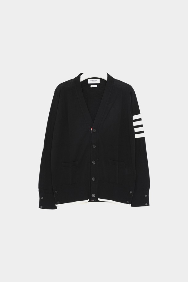 THOM BROWNE - 가디건 - 톰브라운 사선완장 스트라이프 메리노 울 남성 가디건 MKC002D Y1014 001