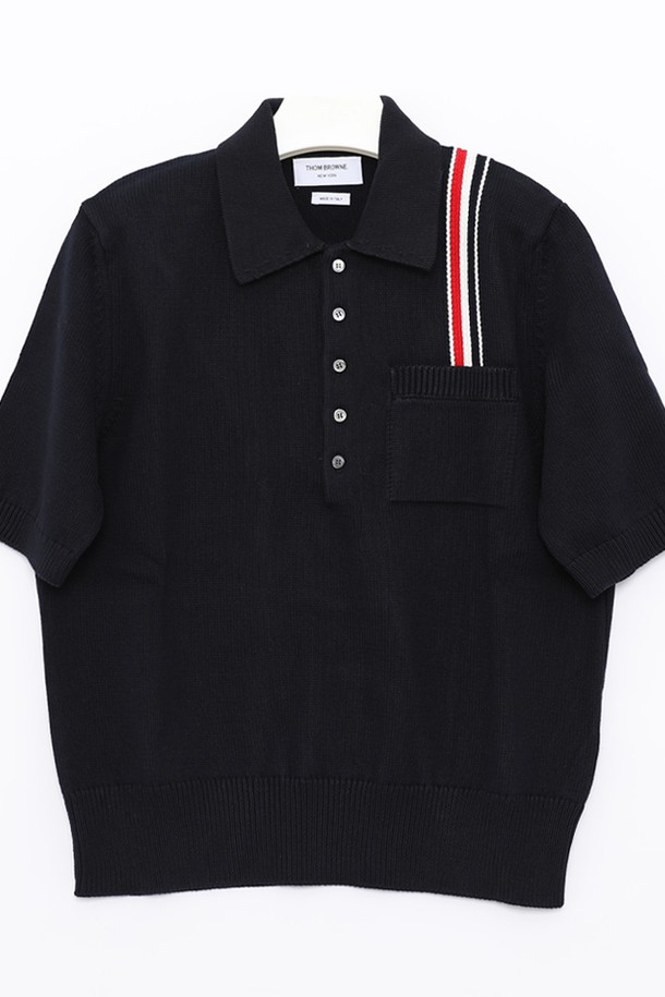 THOM BROWNE - 스웨터 - 톰브라운 25SS 삼선 스트라이프 포켓 반팔 남성 PK니트 MKP111A Y3017 415