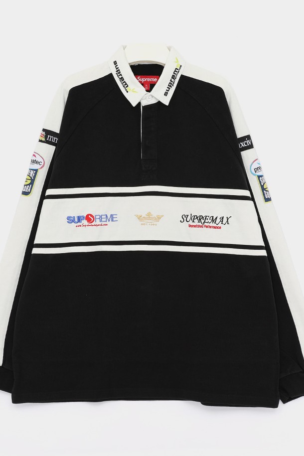 SUPREME - 긴팔티셔츠 - 슈프림 멀티로고 체스트 스트라이프 럭비 긴팔 남성 PK티셔츠 FW24KN88 BLACK