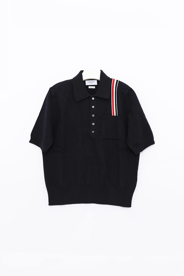 THOM BROWNE - 스웨터 - 톰브라운 25SS 삼선 스트라이프 포켓 반팔 남성 PK니트 MKP111A Y3017 415