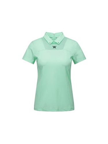 WOMEN MESH BLOCK POINT SHORT T-SHIRT_LN-a