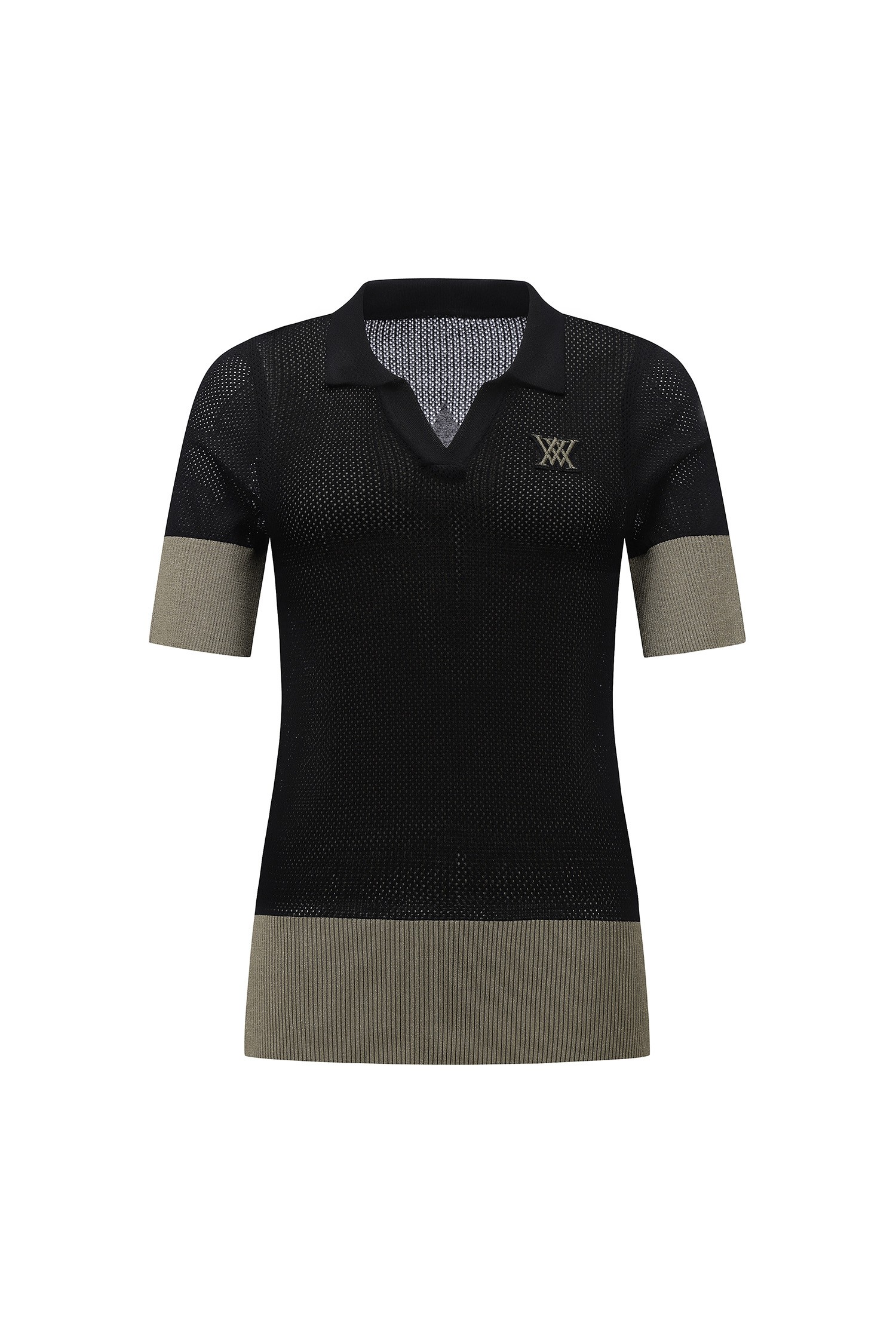 [ANEW GOLF] W 카라배색 MESH 하프 SL_BK_ANEW GOLF