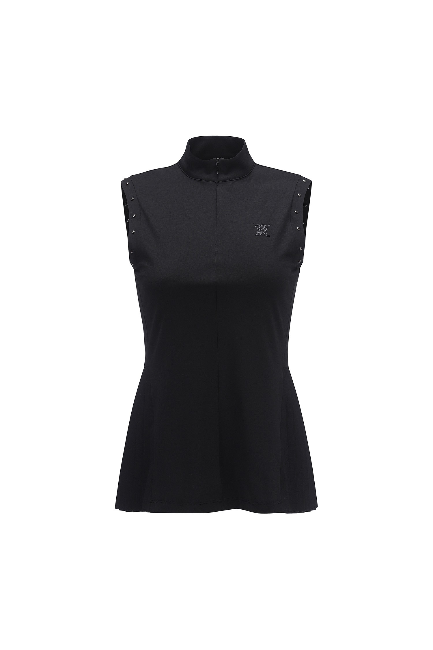 ☆ANEW GOLF☆アニュー韓国　HIGH NECK ANEW GOLF] W 넥스터드 하프집 SL_BK_ANEW GOLF