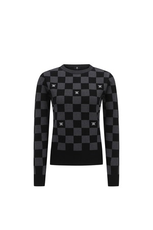 WOMEN CHECK BOARD PULLOVER_BK