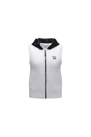W HOODIE KNIT ZIP-UP VEST_WH