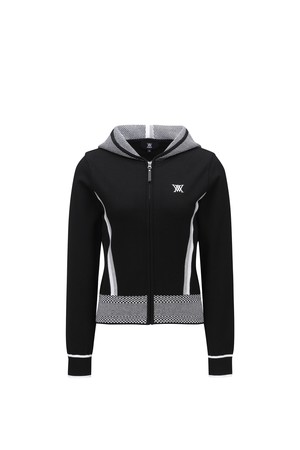 WOMEN MOSAIC POINT HOODIE CARDIGAN_BK
