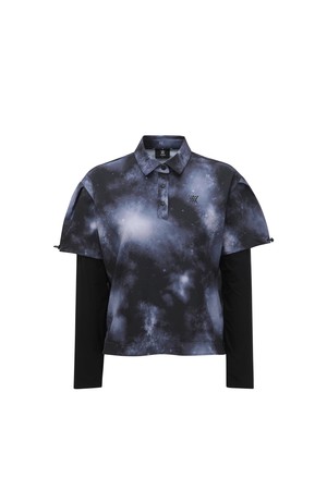 WOMEN SP LAYERED PATTERN LONG T-SHIRT_BK