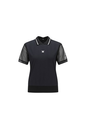 WOMEN SHOULDER MESH POINT SHORT T-SHIRT_BK