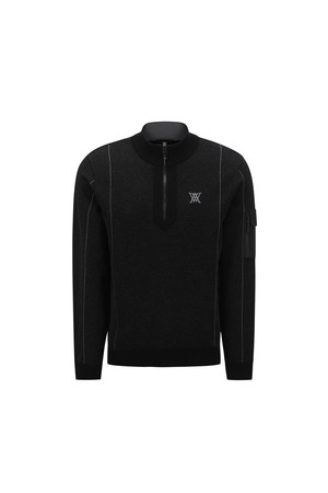 [ANEW GOLF] M TWO TONE HALF ZIP-UP PULLOVER_BK_BLACK-a
