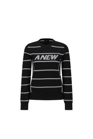 [ANEW GOLF] WOMEN STRIPE ROUND SWEATER_BK_BLACK-a