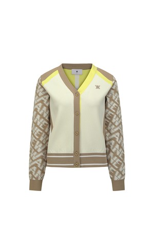 [ANEW GOLF] WOMEN PATTERN BLOCKED KNIT CARDIGAN_DB_BROWN-a