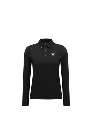 [ANEW GOLF] WOMEN SIGNATURE LOGO HYBRID LONG T-SHIRT_BK_BLACK-a