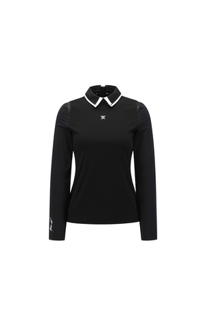 [ANEW GOLF] WOMEN MESH HYBRID LONG T-SHIRT_BK_BLACK-a
