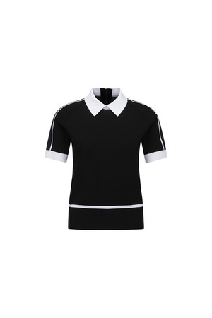 [ANEW GOLF] WOMEN MESH PATCH SHORT SLEEVE SWEATER_BK_BLACK-a