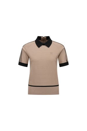 [ANEW GOLF] WOMEN MESH PATCH SHORT SLEEVE SWEATER_BE_BEIGE-a