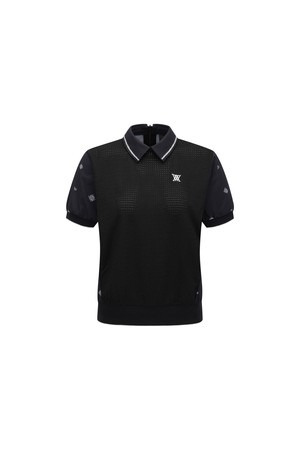 [ANEW GOLF] WOMEN SEASONAL PATTERN HALF ZIP T-SHIRT_BK_BLACK-a