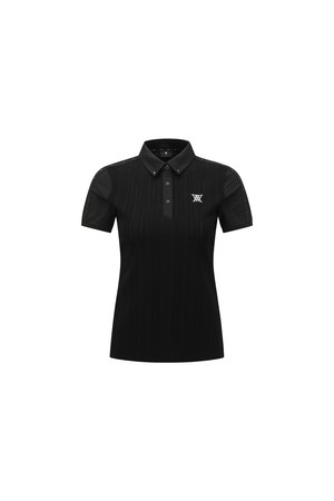 WOMEN TEXTURED HYBRID SHORT T-SHIRT_BK_BLACK-a