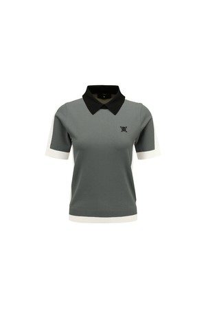 [ANEW GOLF] WOMEN CONTRAST COLLAR SWEATER_KH_KHAKI-a