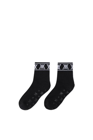 [ANEW GOLF] WOMEN STRIPE LOGO MIDDLE SOCKS_BK_BLACK-a