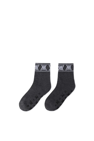 [ANEW GOLF] WOMEN STRIPE LOGO MIDDLE SOCKS_DG_GREY-a